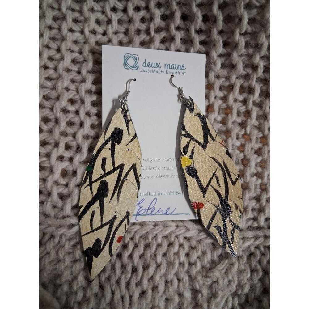 Handcrafted Leather Leaf Earrings By Deux Mains Haiti Sustainable Fashion